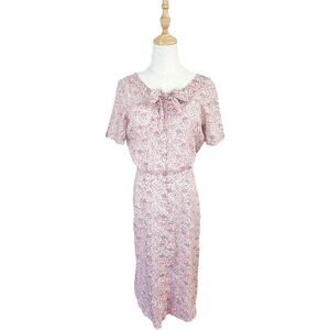 Vtg 60s Sheer Pink Ditsy Floral Soft Cotton Dress Cottagecore Bloomcore S